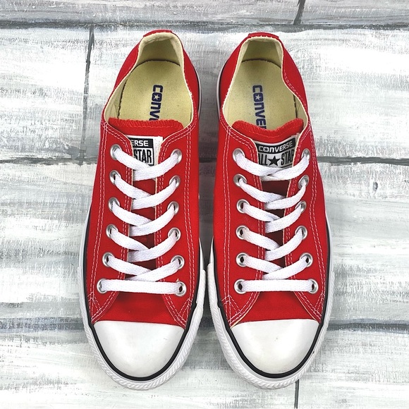 Converse Chuck Taylor All Star Lo Sneakers Red Lace Up Low Top Canvas Skate Shoe - Picture 6 of 16